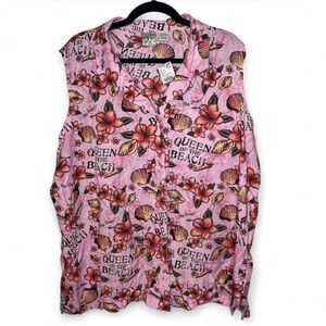 Big Dogs Queen of the Beach Shirt 3X Pink Floral Sleeveless NWT